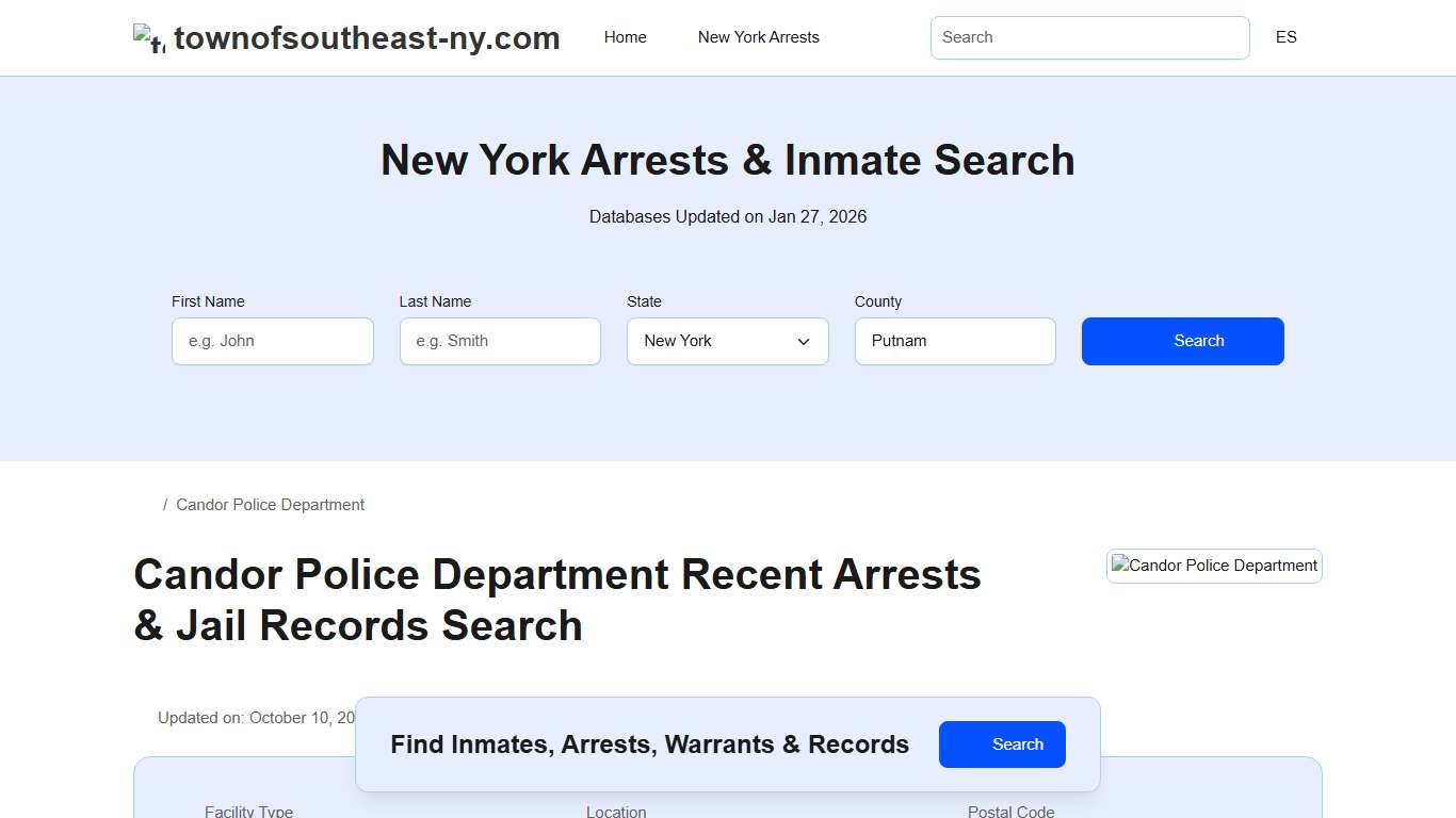 Candor Police Department, NY Arrests, Records, Jail Roster Lookup