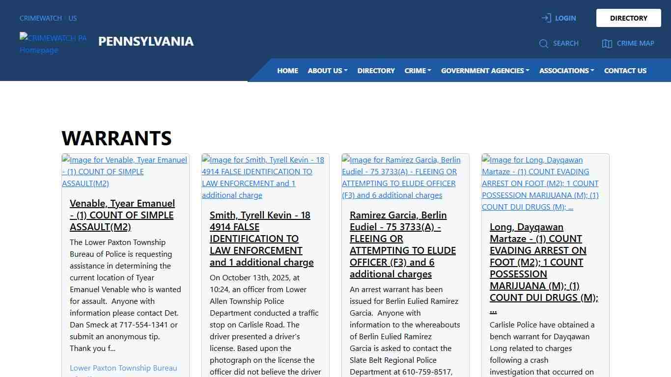 Pennsylvania Warrants CRIMEWATCH